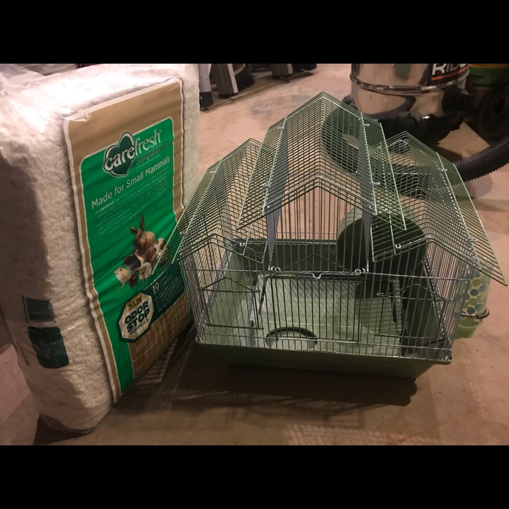 Hamster cage with bedding (cage is used)
